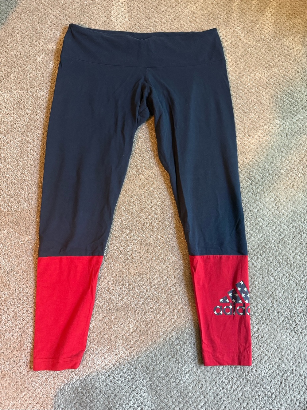 adidas Navy and Red Colorblock Women's Athletic Leggings